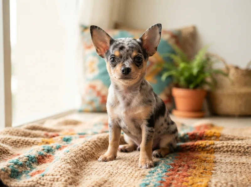 Blue merle smooth-coat Chihuahua puppy from a health-screened single-merle pairing, for sale in Singapore